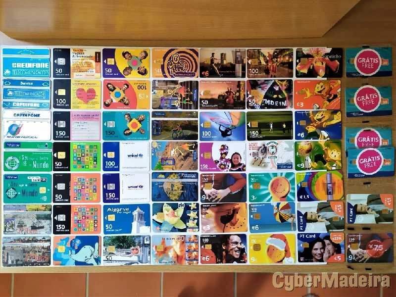 49 Cartões telefónicos usados + 6 cartões virgens