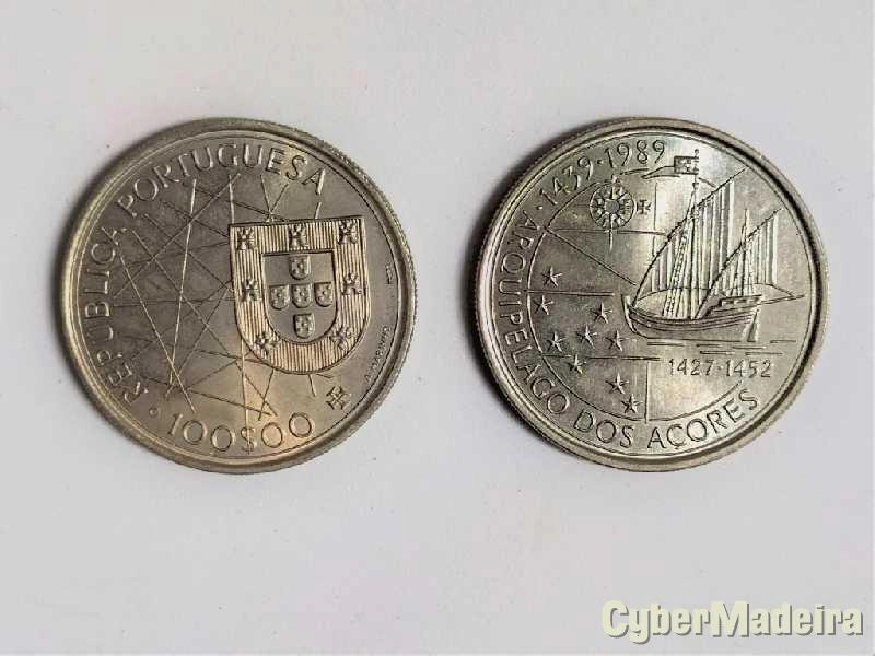 5 moedas comemorativas de cupro níquel de valor facial de 100$00
