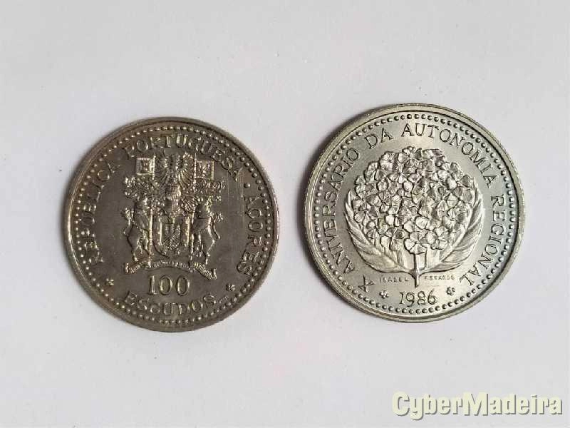 5 moedas comemorativas de cupro níquel de valor facial de 100$00