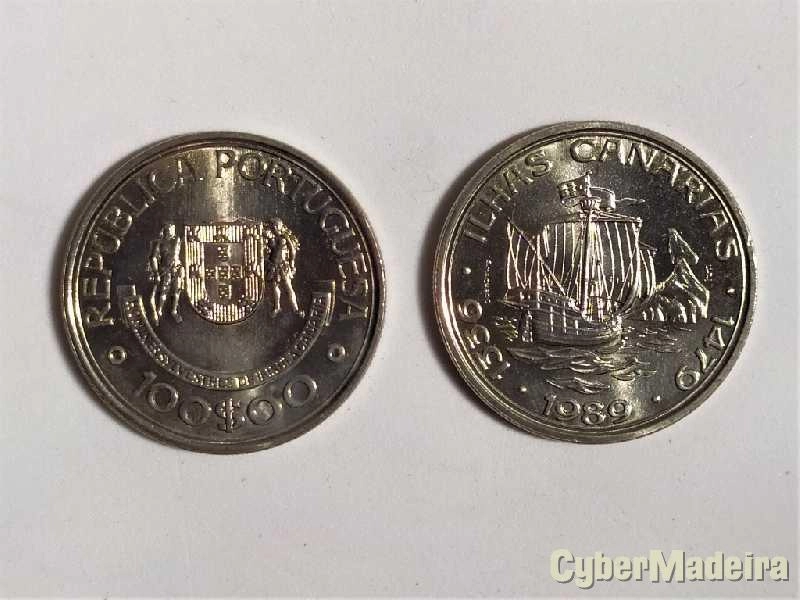 5 moedas comemorativas de cupro níquel de valor facial de 100$00