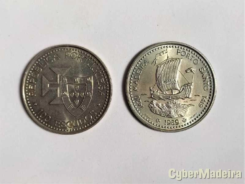 5 moedas comemorativas de cupro níquel de valor facial de 100$00