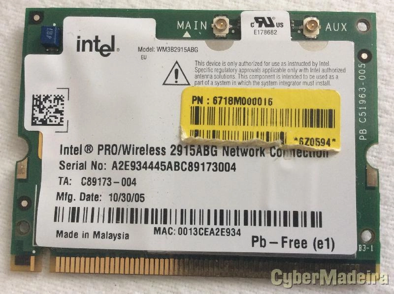 Placa mini pci wi-fi intel pro wireless 2915ABG network connection