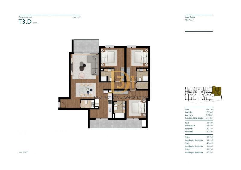 Apartamento T3 para Venda Santa Luzia, Centro