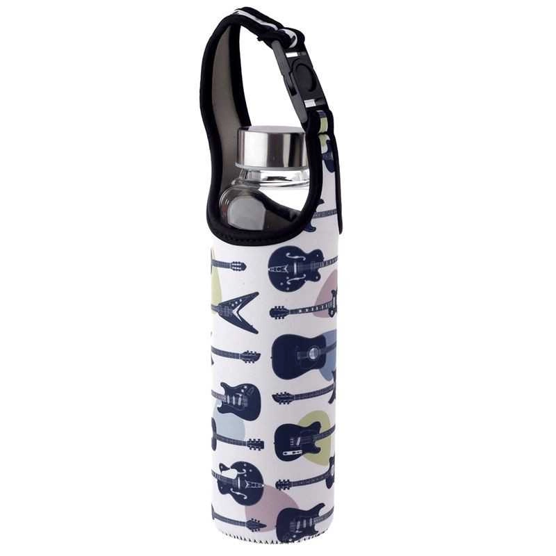 GARRAFA DE ÁGUA REUTILIZÁVEL COM PEGA E MANGA DE NEOPRENE - GUITARRA