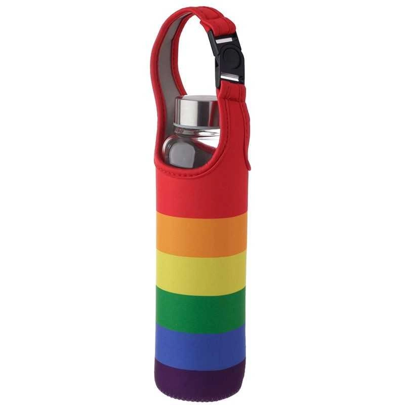 GARRAFA REUTILIZÁVEL COM PEGA E MANGA DE NEOPRENE - ARCO-ÍRIS