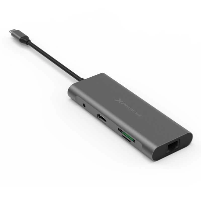 HUB PORTÁTIL USB TIPO C PHOENIX 9 EM 1 LIGAÇÃO ETHERNET RJ45 LEITOR DE CARTÃO USB 3.0 HDMI 4K