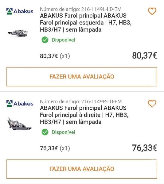 Faróis + Apoios de pára-choques Mazda 3 Bk 2008