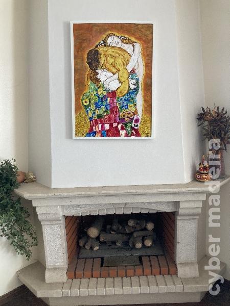 Abraço em Família -Pintura à mão inspirada na obra de Gustav Klimt