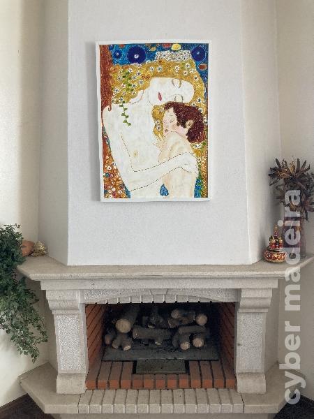 O Beijo Abraço em Família Mãe e Filho --3 pinturas à mão inspiradas no Universo de Gustav Klimt