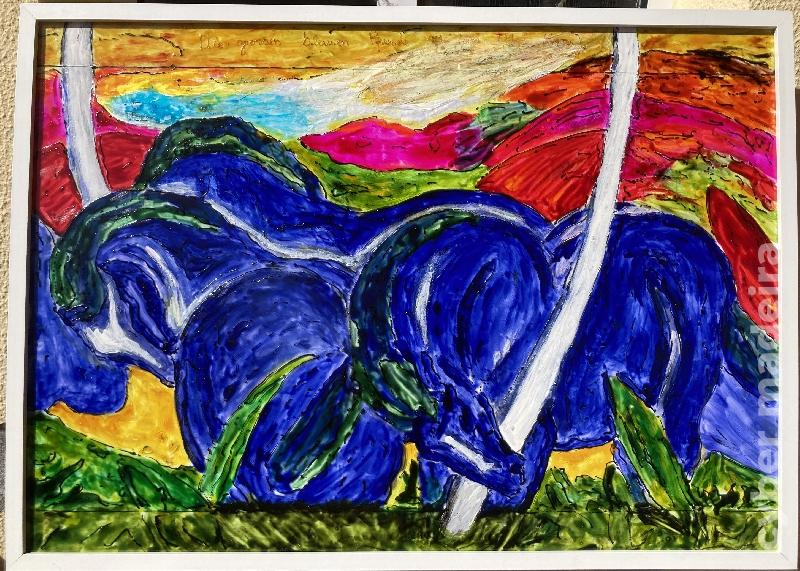 Cavalos Azuis. 50 cm x 70 cm