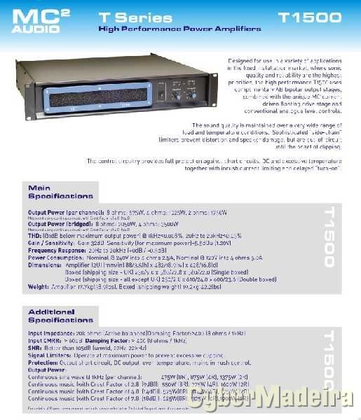 MC-AUDIO T1500 - Amplificador Profissional 3500w