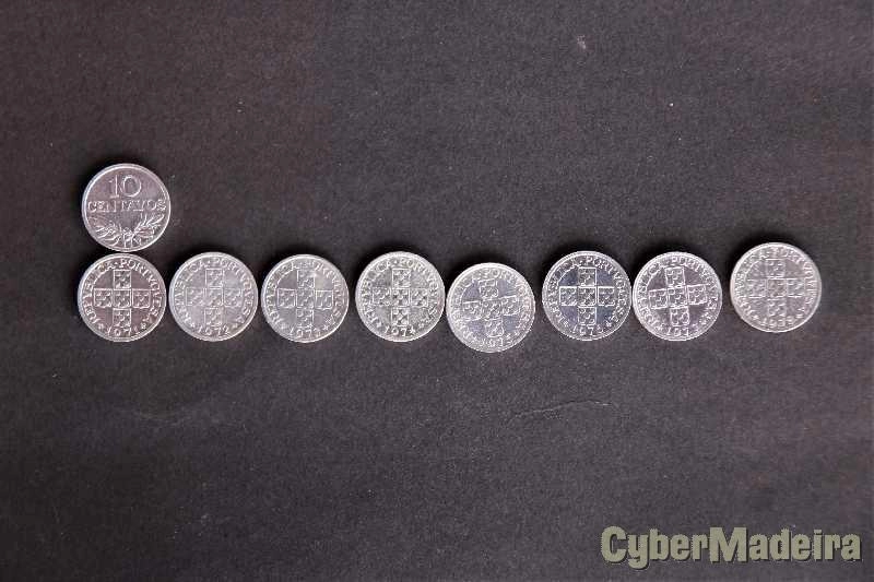 Moedas de $10 centavos e de $20 centavos dos anos 1969 a 1978