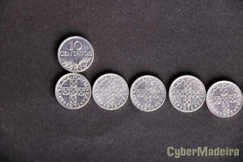Moedas de $10 centavos e de $20 centavos dos anos 1969 a 1978