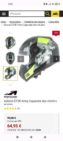 Novo Astone Capacete criança GT2K Novo Astone Capacete criança GT2K S