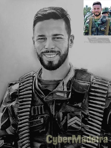 Trabalhos de retrato realista a carvão e grafite..