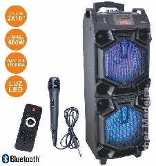Coluna Bluetooth Portátil 2x10" 600W USB/BT/Aux/Bat LED RGB
