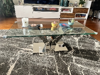 Mesa em vidro temperado com base inox (mesa de café)