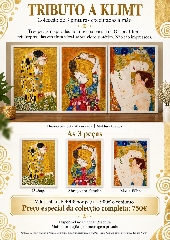O Beijo Abraço em Família Mãe e Filho --3 pinturas à mão inspiradas no Universo de Gustav Klimt
