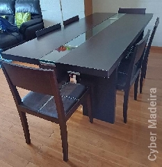 Mesa 200 x 95cm em wenge castanho e 6 cadeiras